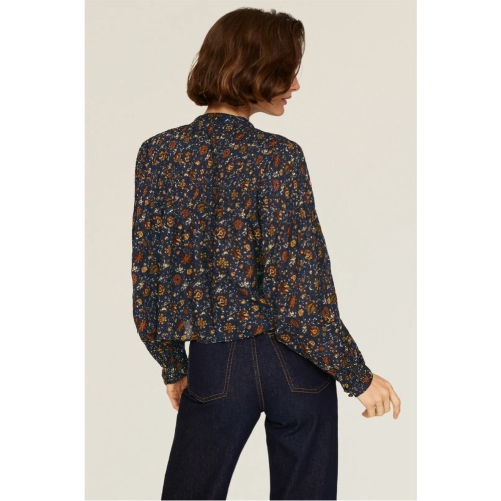 Veronica Beard Sherwood Floral Pleated Button Front‎ 100% Cotton Women's Top 6 - Picture 2 of 13
